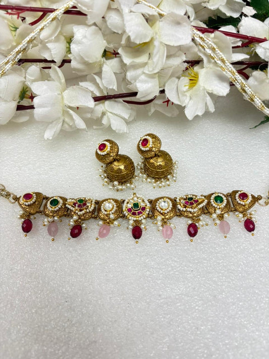 Royal Noor: Dual Tone Choker Set with Drops🧿