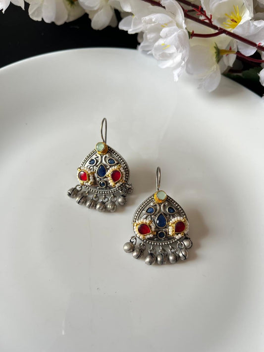Antique Multicolor Stone Jhumka Earrings