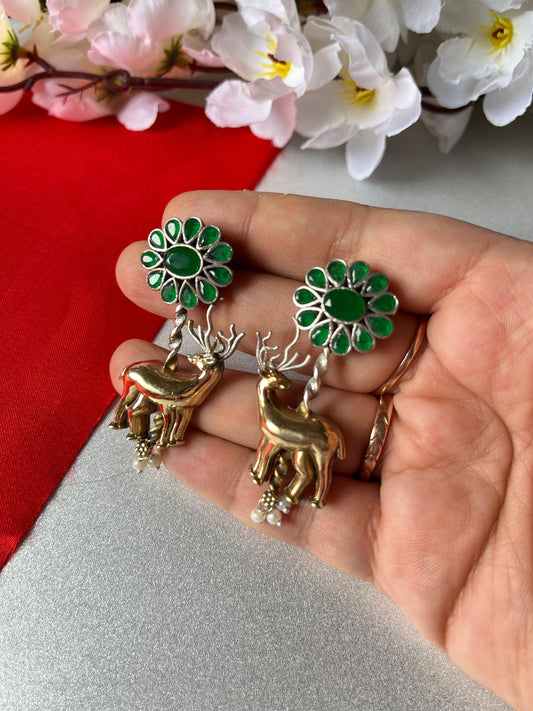 Royal Green Stone Deer Drop Earrings
