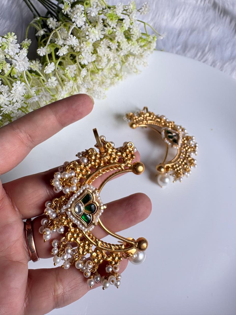 Antique Gold Kundan Pearl Earrings