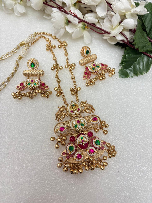 Elegant Antique Necklace with Mirror & ghungroo Work
