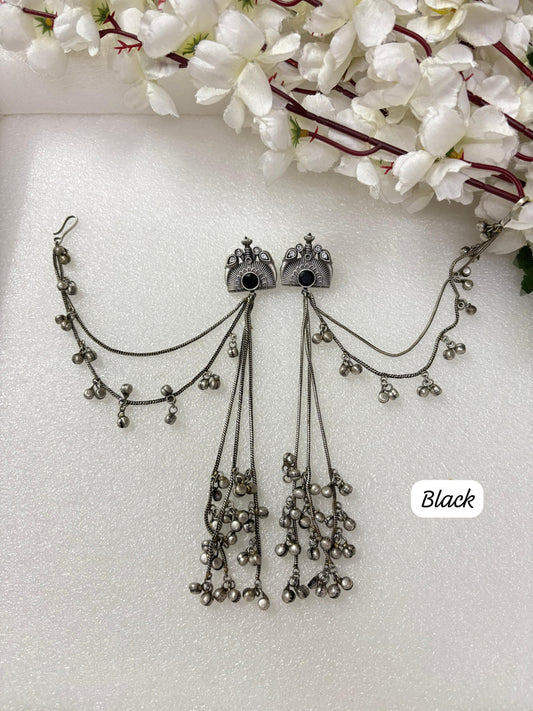 Antique Silver Long Chain Dangler Earrings