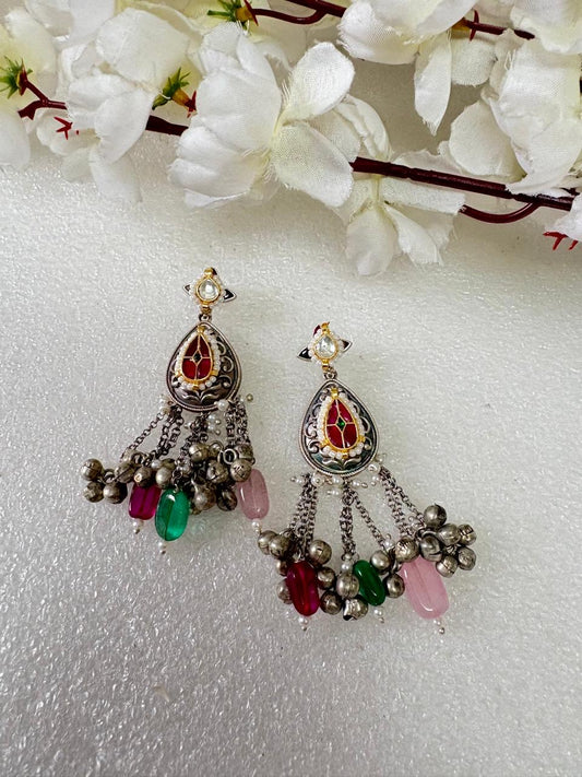 Multicolor Beaded Oxidised Earrings