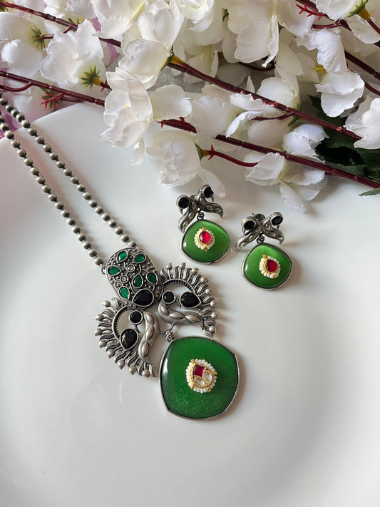 Vibrant Meenakari Peacock Pendant Necklace Set