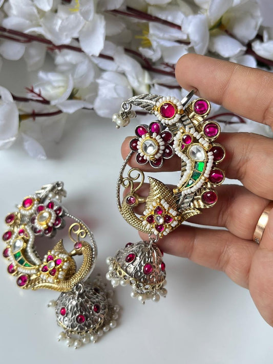 Peacock Design Oxidized Jhumka Earcuffs 💖💖