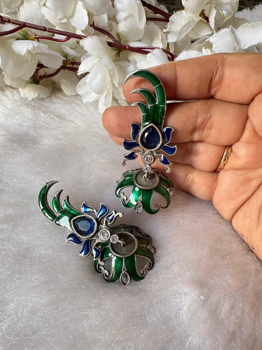 Royal Peacock Inspired Enamel Earrings