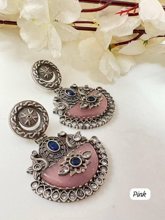 Floral Motif Oxidized Stud Earrings