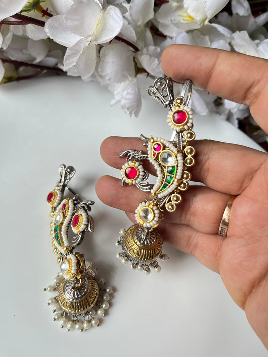 Peacock Inspired Oxidised Jhumka Earrings