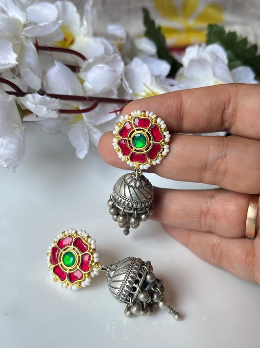 Floral Stud Jhumkas with Pearl Accents🦋🦋