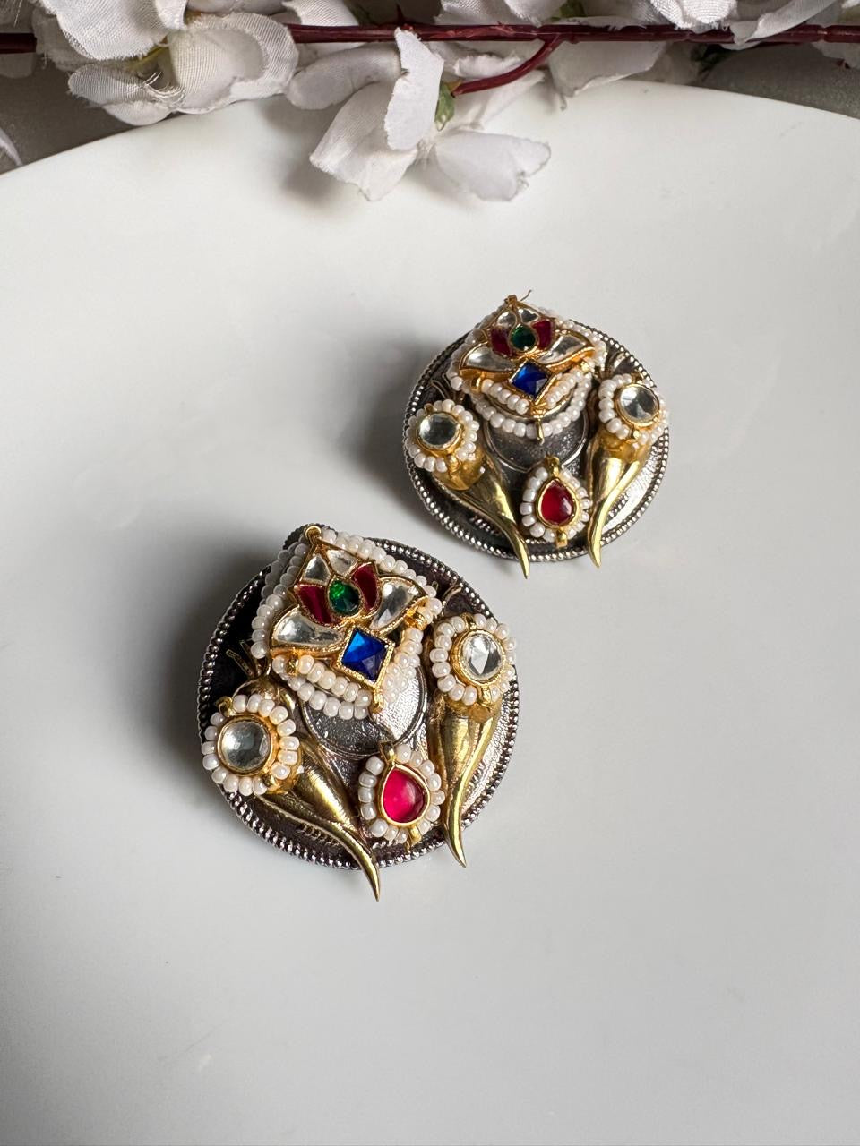 Rajwadi Kundan Statement Studs