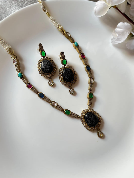 Royal Multi Stone Carved Necklace Set