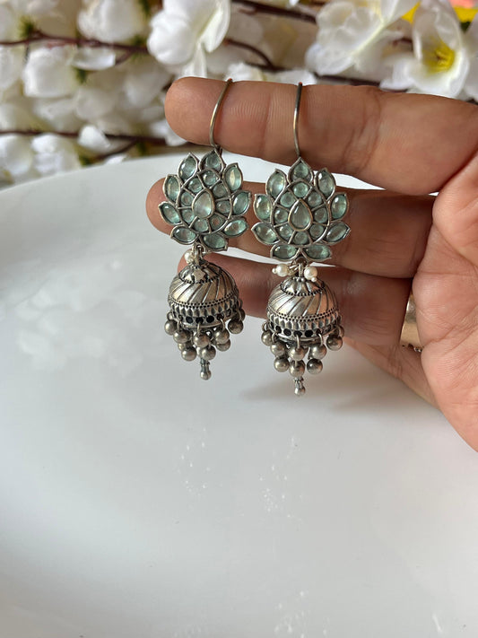 Oxidised Silver Lotus Design Jhumka🦋🦋