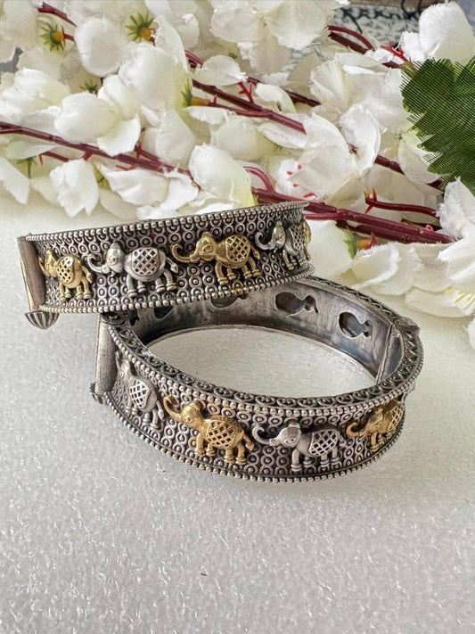 Royal Elephant Motif Oxidised Bangles
