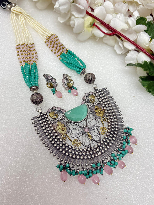 Antique Finish Necklace with Multicolor Beads