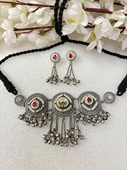 Oxidised Silver Necklace Set🌸🧿