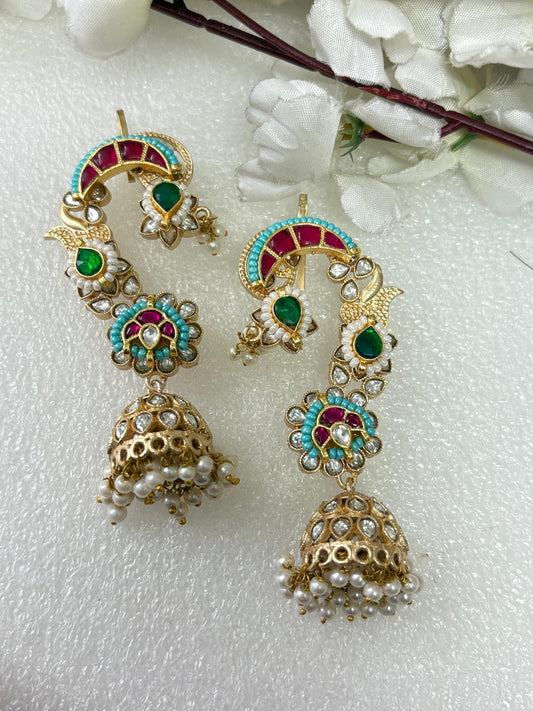 Vibrant Pachi Kundan Earrings