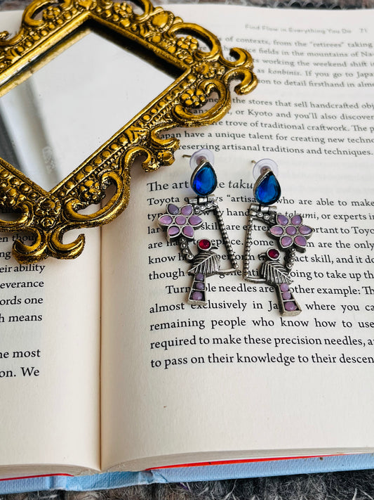 Silver Plated Floral Studded And Beaded Earrings