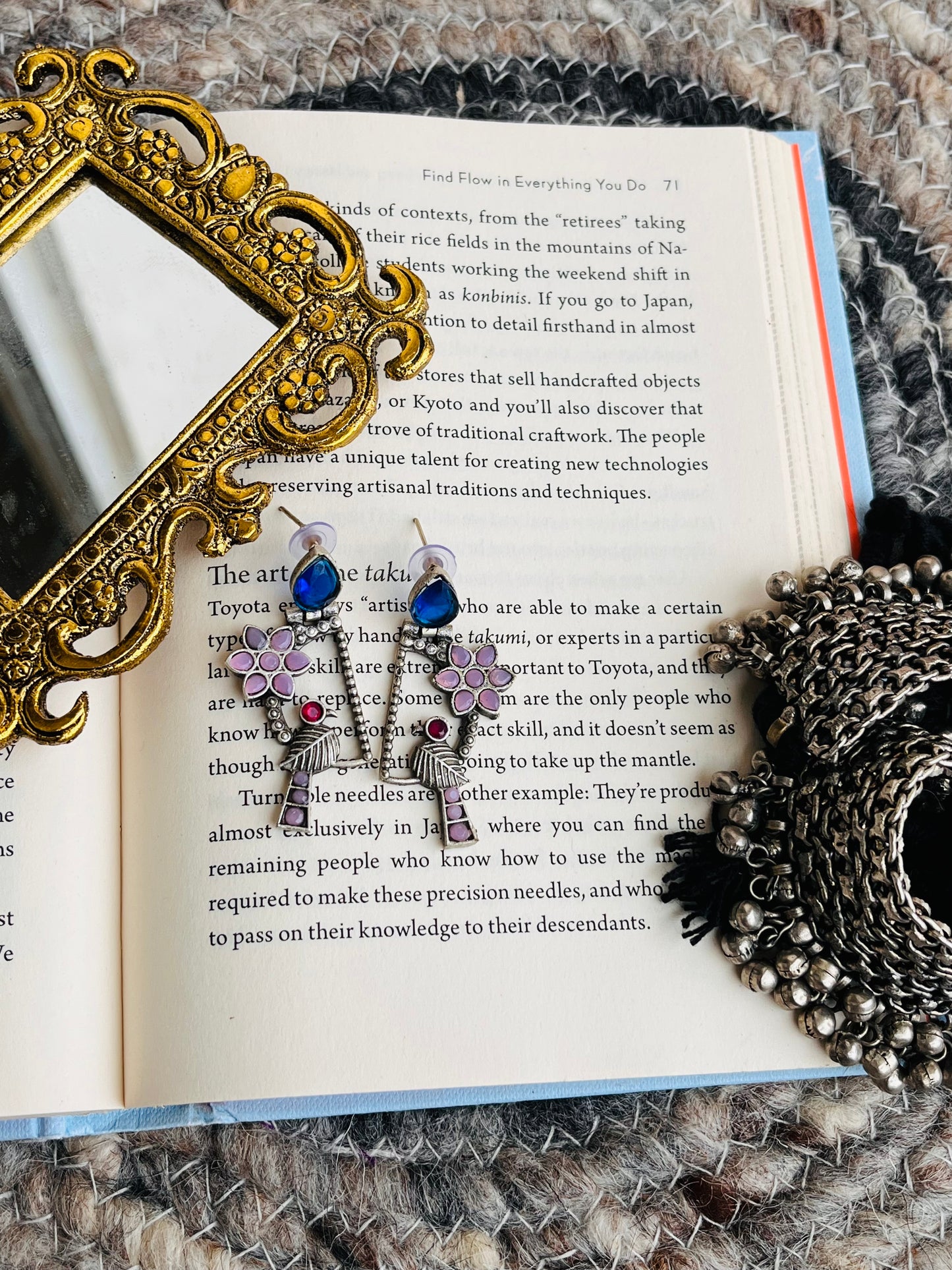 Silver Plated Floral Studded And Beaded Earrings