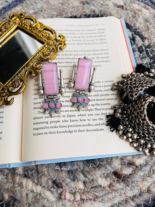 Silver Plated Floral Studded And Beaded Earrings