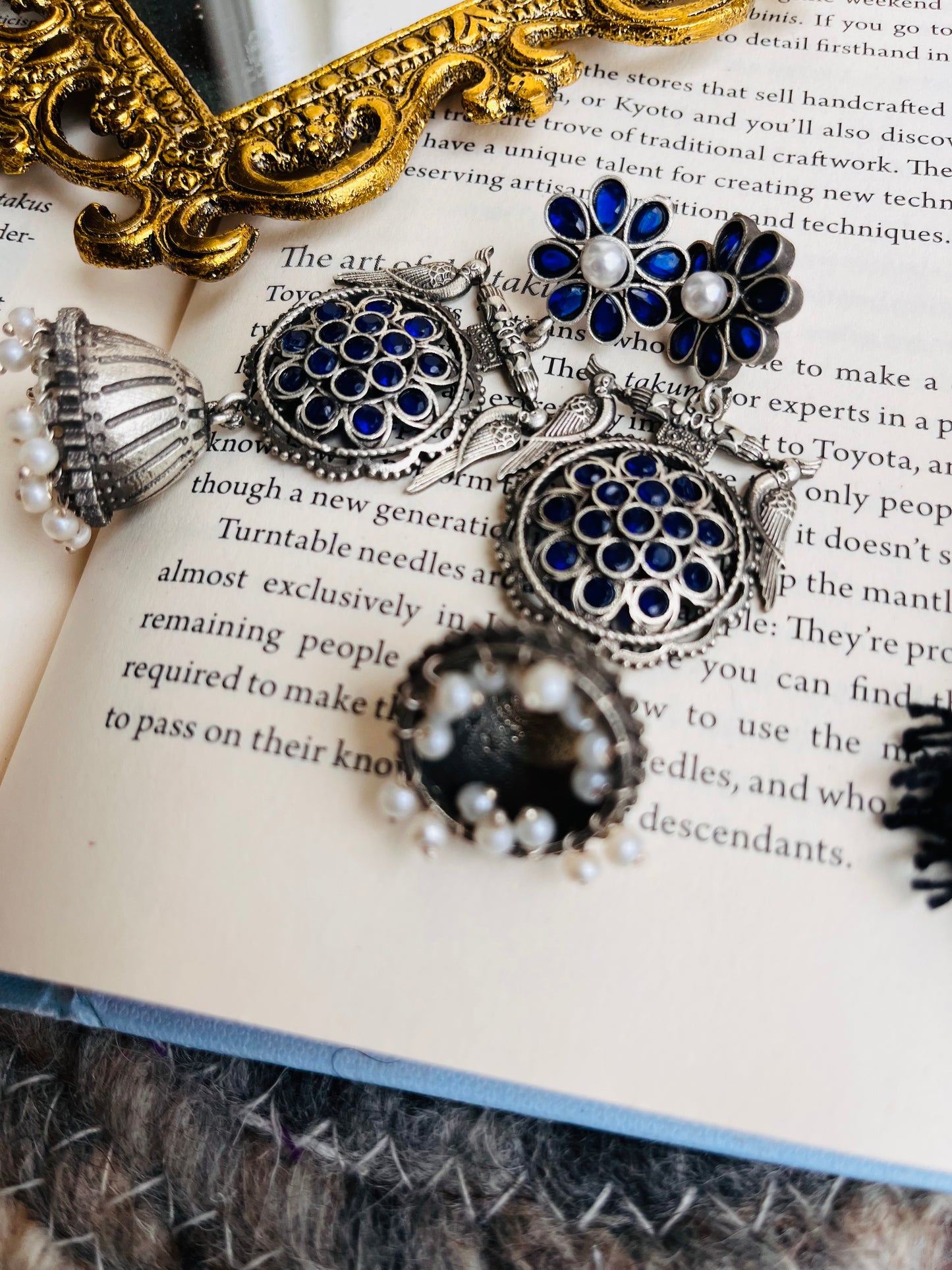 Silver Plated Floral Studded And Beaded Earrings