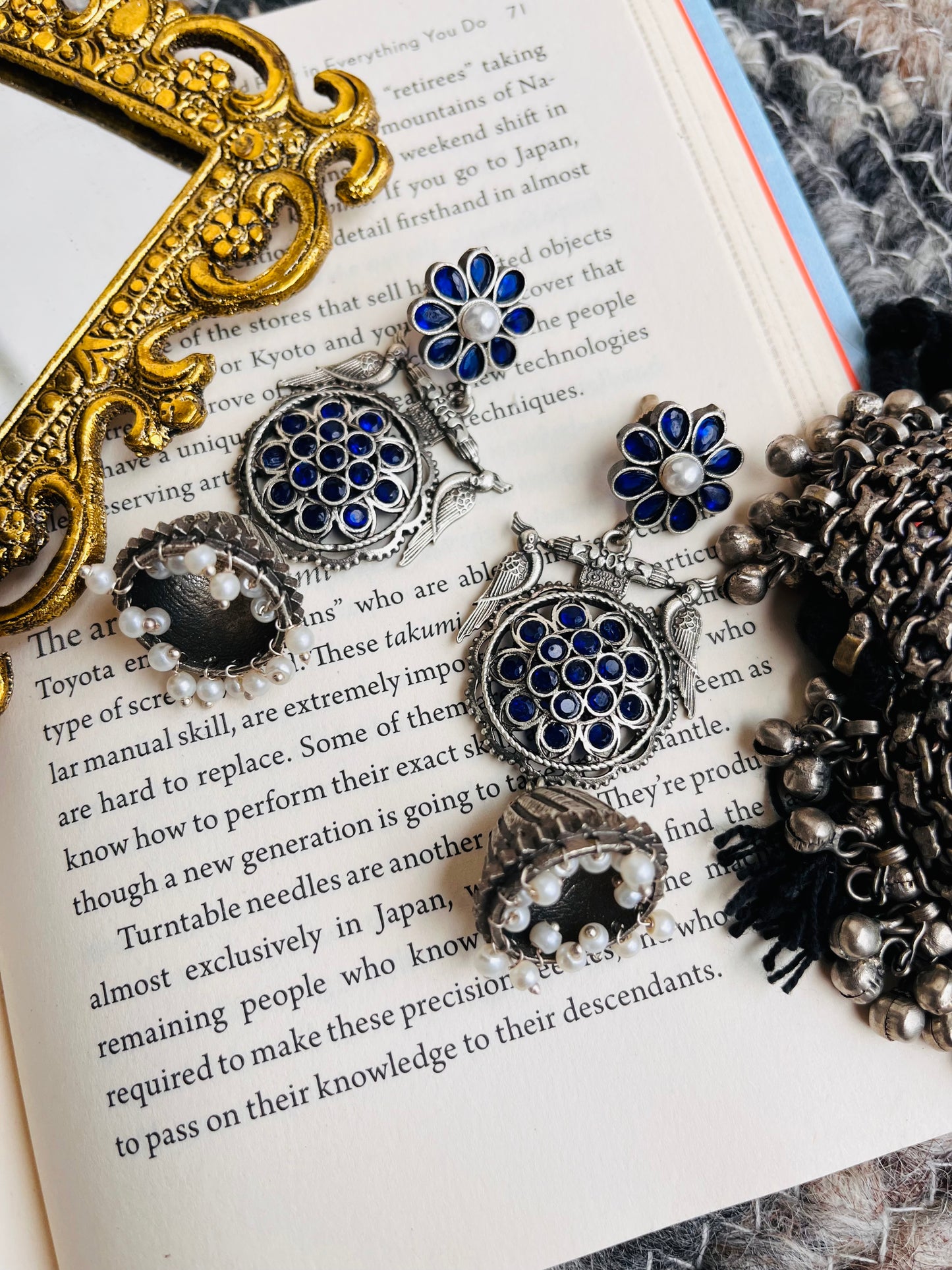 Silver Plated Floral Studded And Beaded Earrings