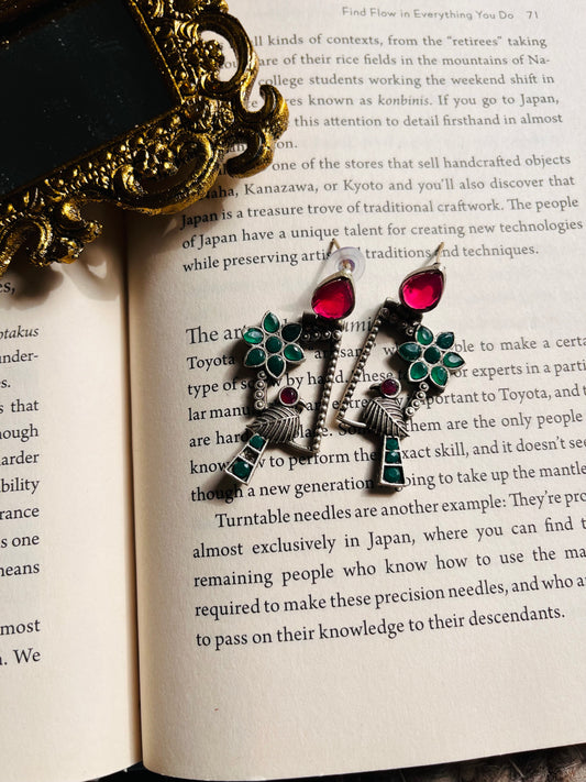 Silver Plated Floral Studded And Beaded Earrings