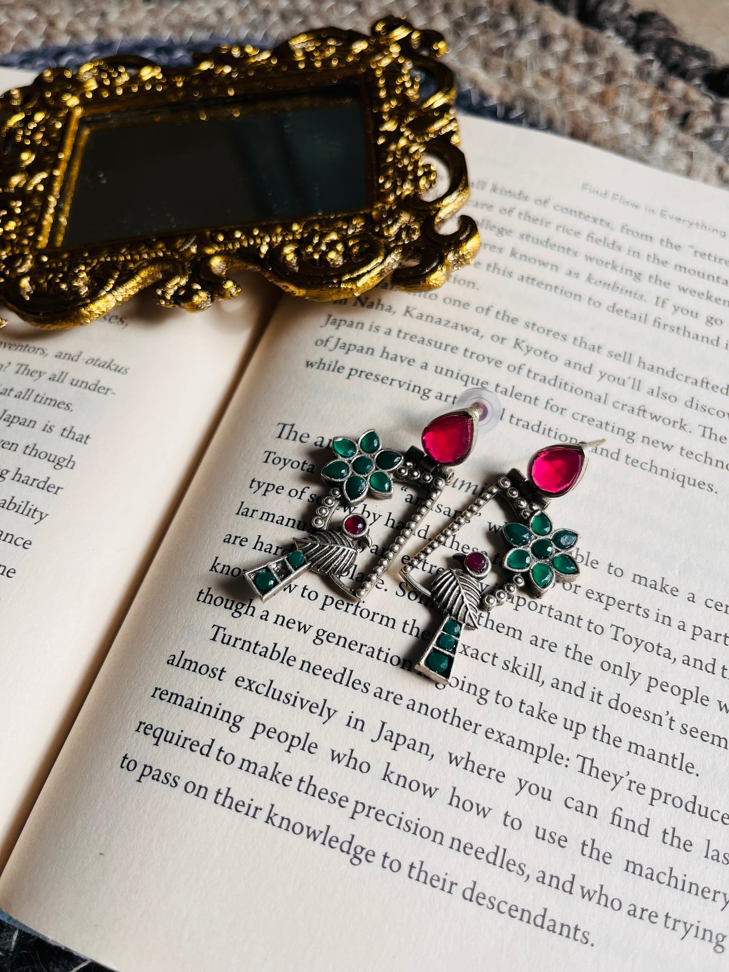 Silver Plated Floral Studded And Beaded Earrings