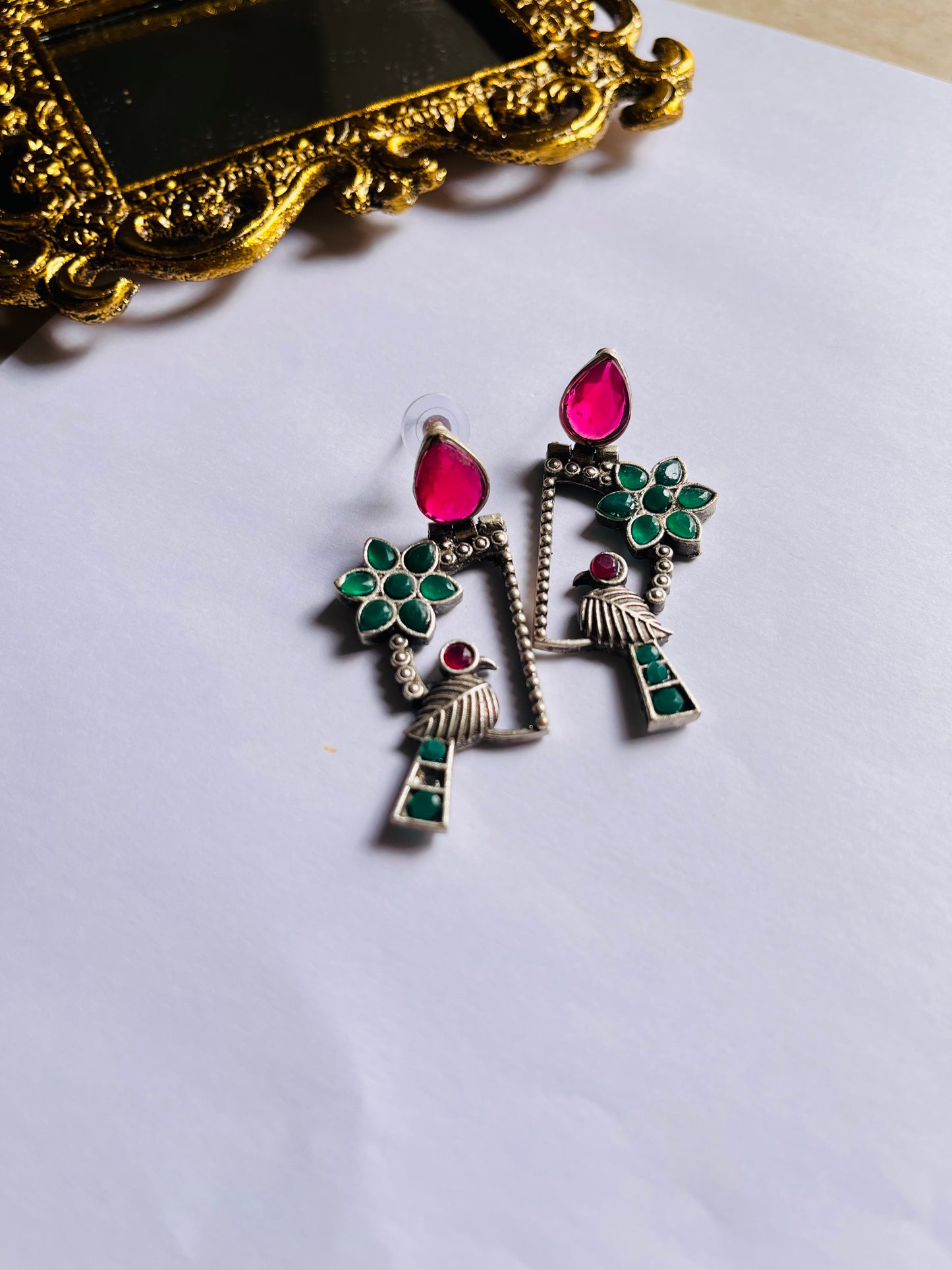 Silver Plated Floral Studded And Beaded Earrings