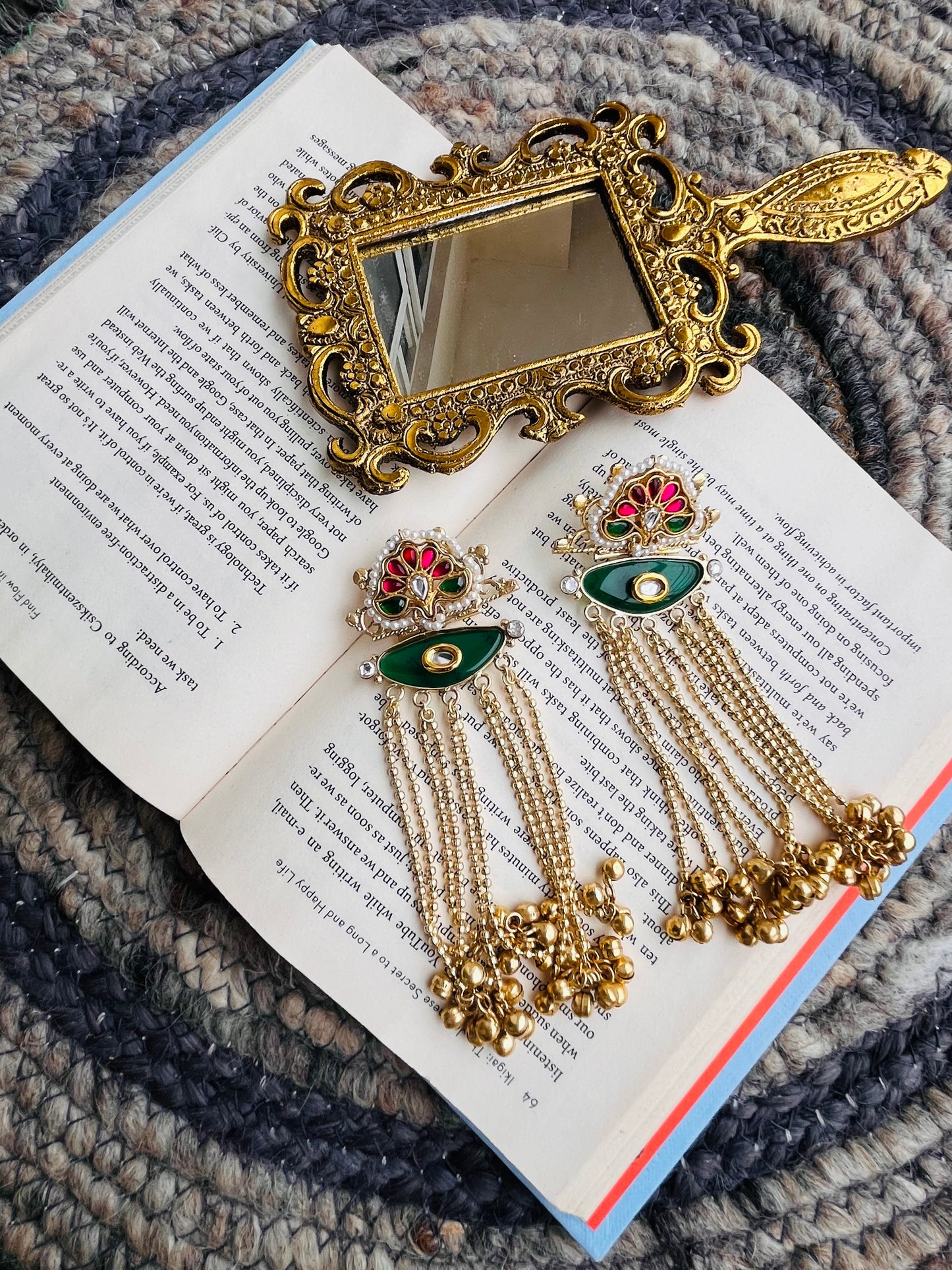 Green Enamel & Kundan Tassel Earrings🦋🦋