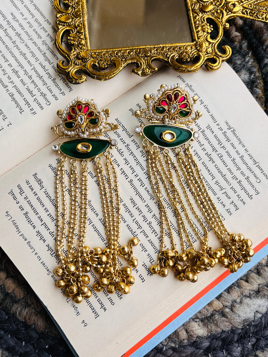 Green Enamel & Kundan Tassel Earrings🦋🦋