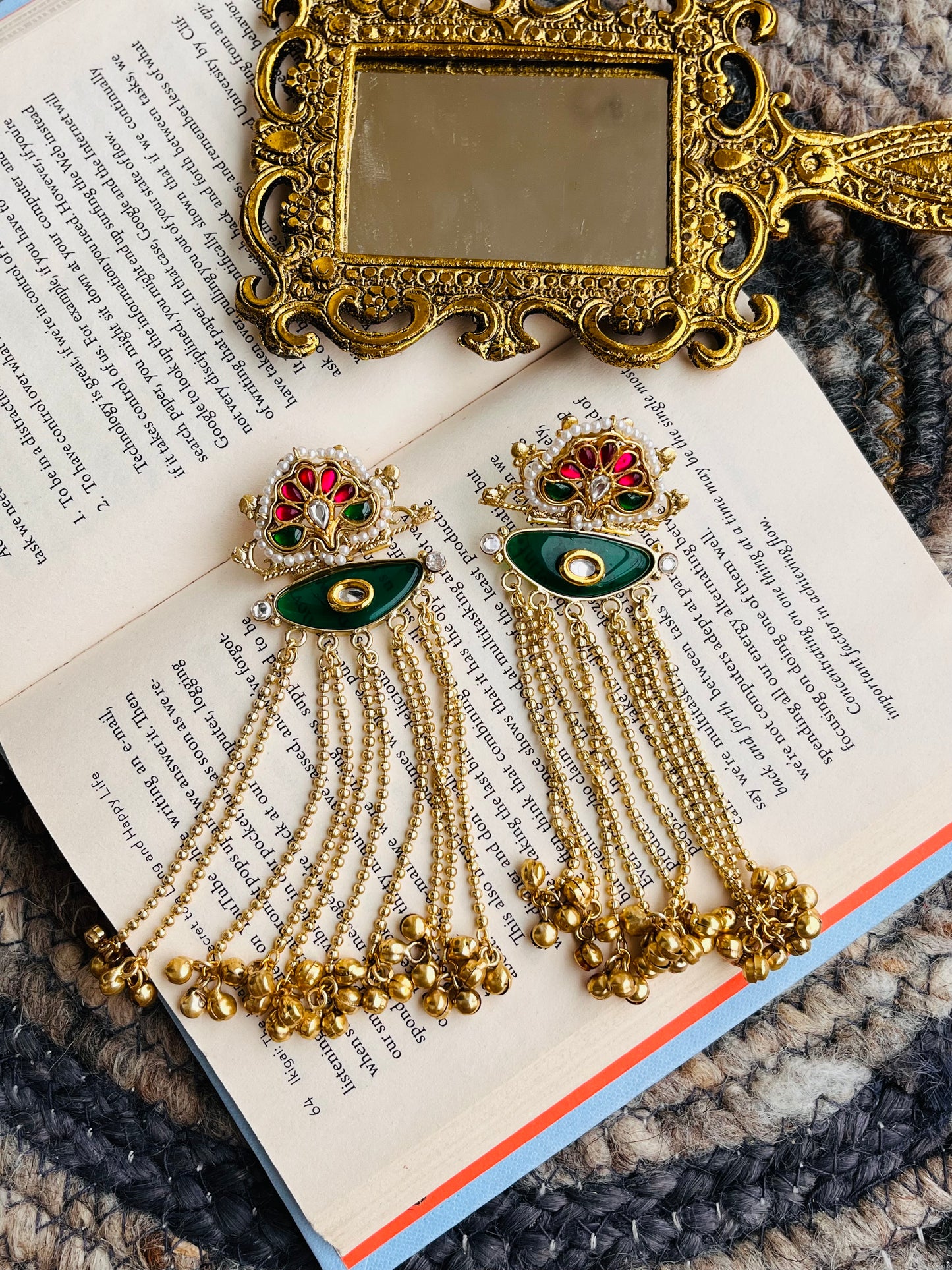 Green Enamel & Kundan Tassel Earrings🦋🦋