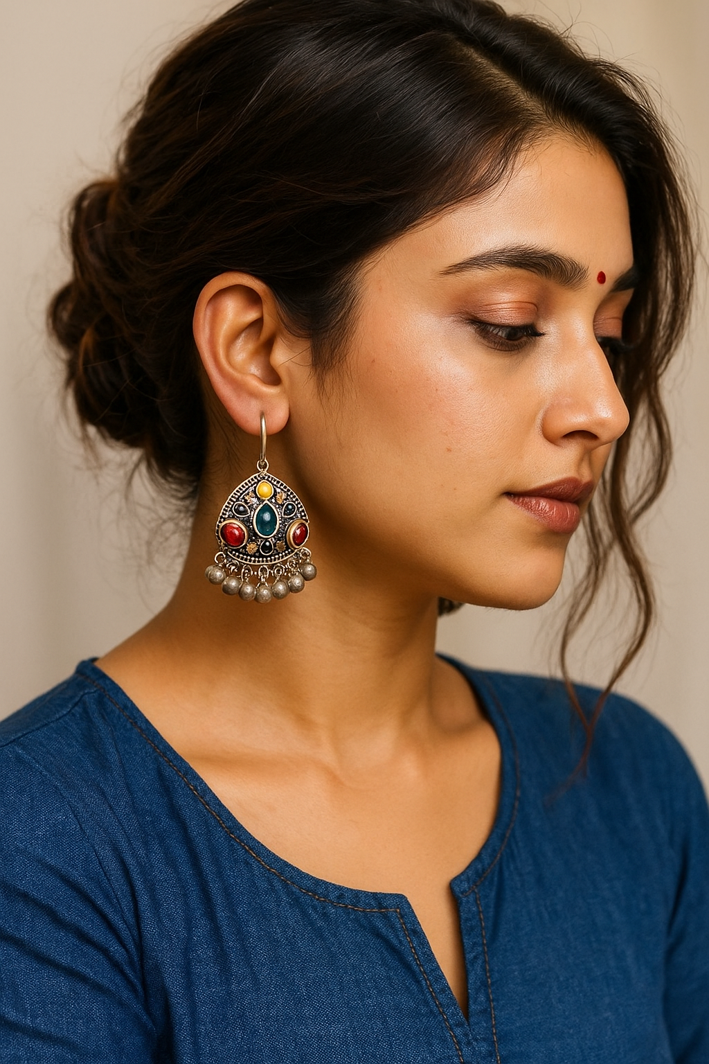 Antique Multicolor Stone Jhumka Earrings