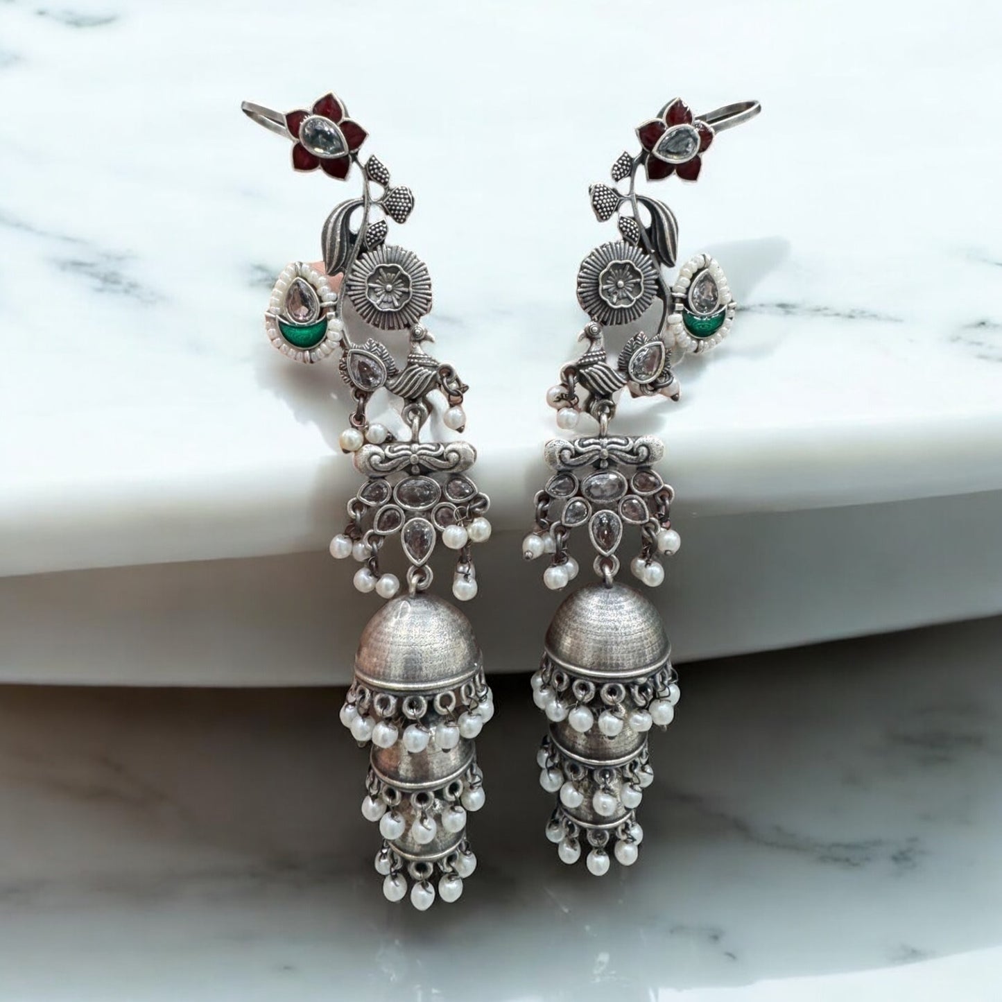 Nayika Oxidised Pearl Jhumka🌙🌸