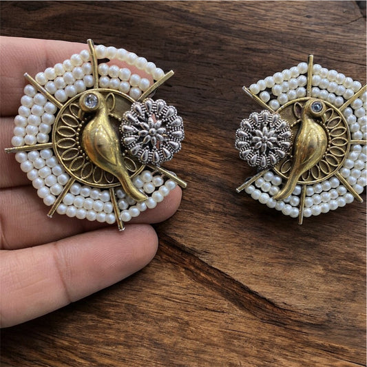 Vintage Pearl Bird Stud Earrings