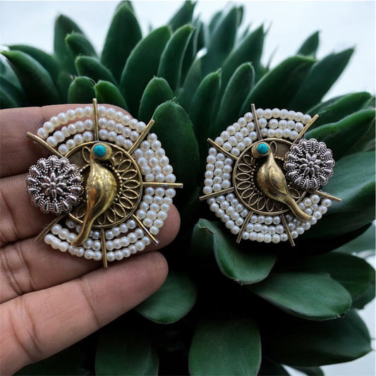 Vintage Pearl Bird Stud Earrings