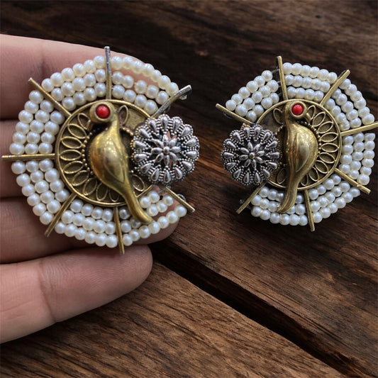 Vintage Pearl Bird Stud Earrings