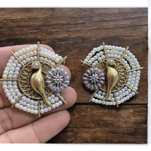 Vintage Pearl Bird Stud Earrings