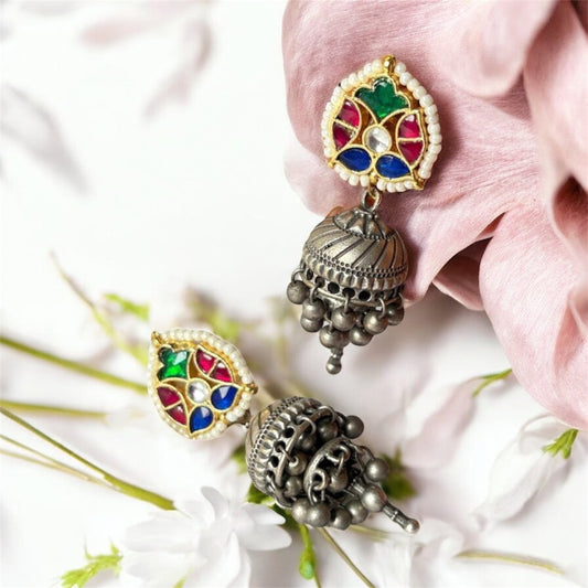Floral Stud Jhumkas with Pearl Accents🦋🦋