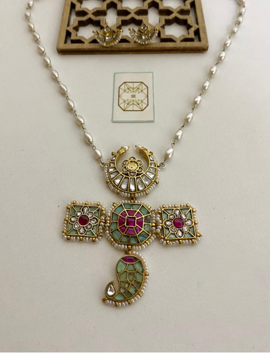 Handcrafted Kundan & Enamel Pearl Necklace Set