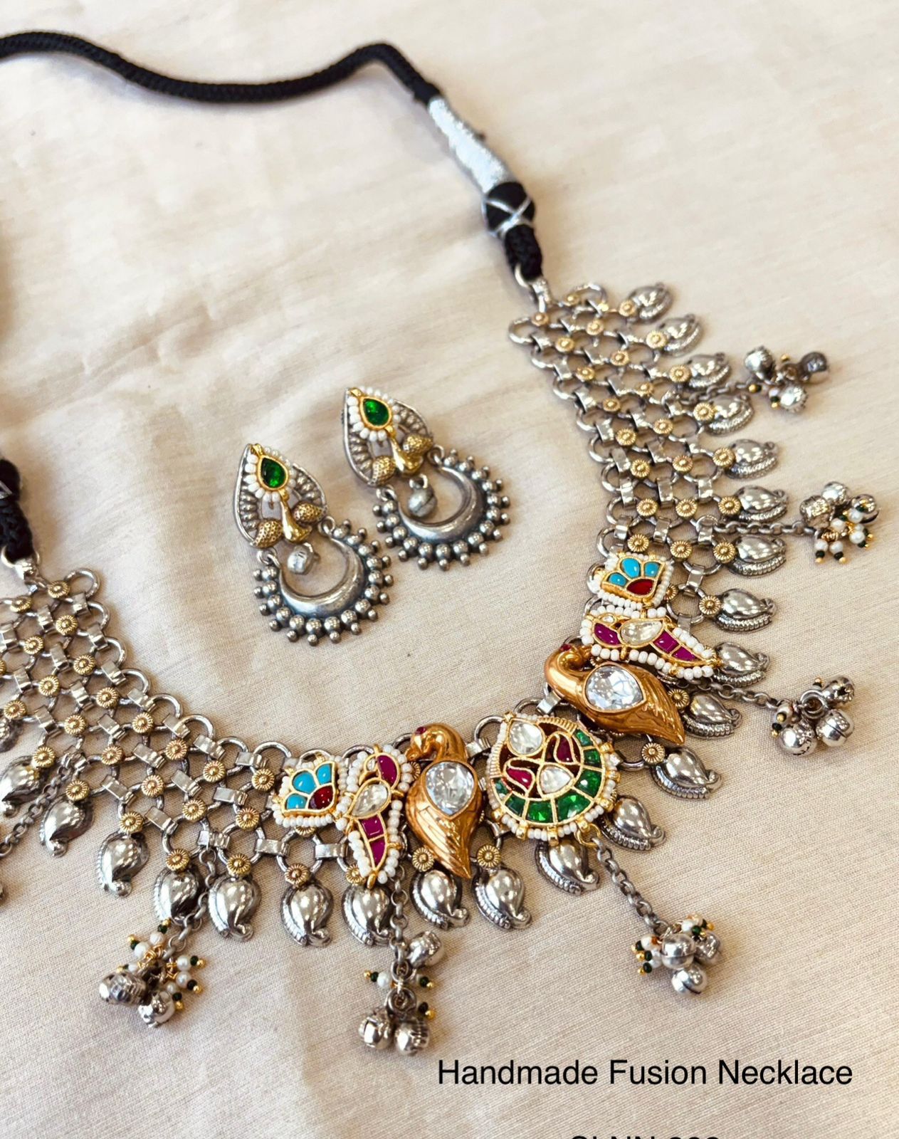 Royal Fusion Necklace with Peacock Charms