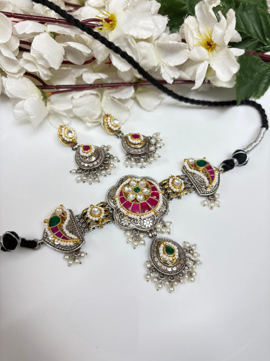 Royal Pearl & Kundan Oxidized Necklace