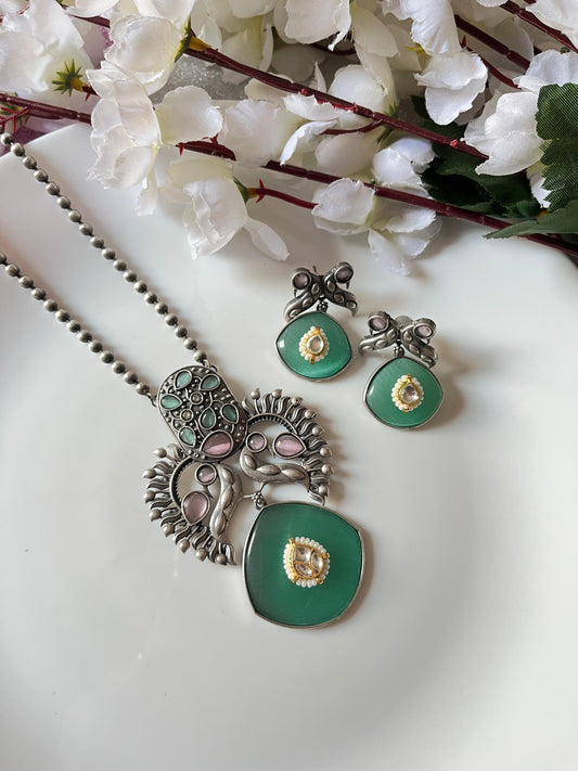 Vibrant Meenakari Peacock Pendant Necklace Set