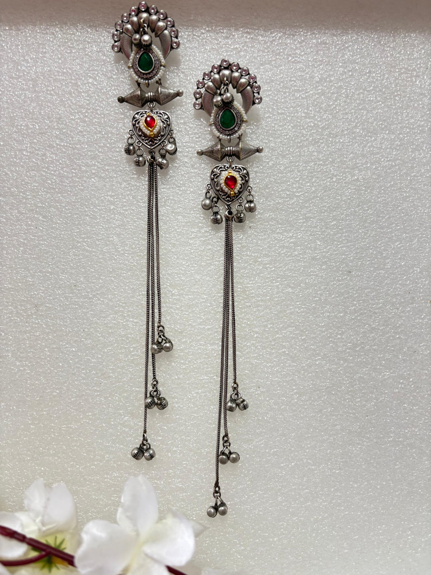 Peacock Inspired Oxidised Long Drop Earrings🦋🦋