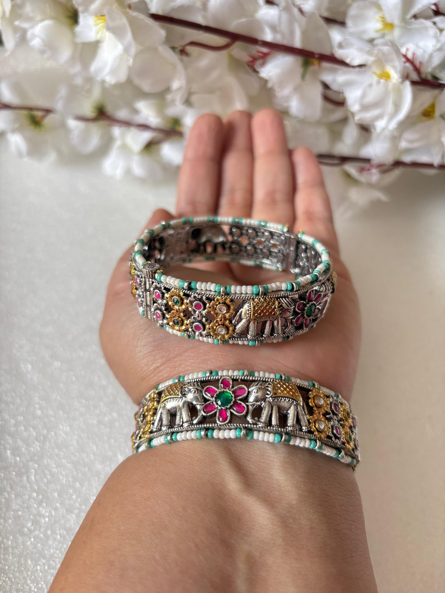Royal Elephant Motif Oxidised Chudi – Ethnic Charm