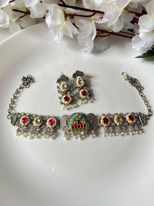 Boho Oxidized Necklace Set with Earrings