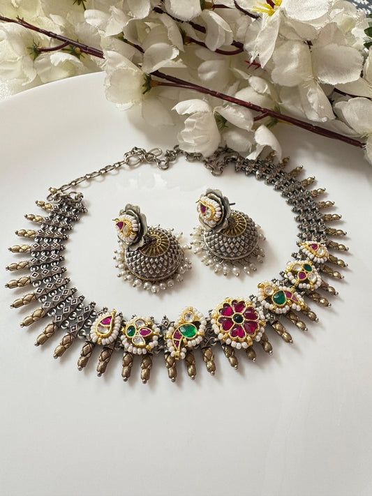 Red-Green Stonework Oxidised Set💙💙