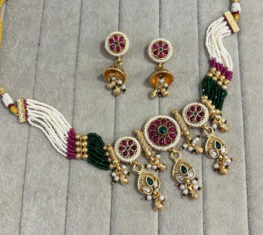 Floral Meenakari Beaded Necklace Set