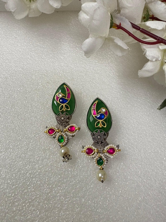 Royal Peacock Leaf Drop Earrings