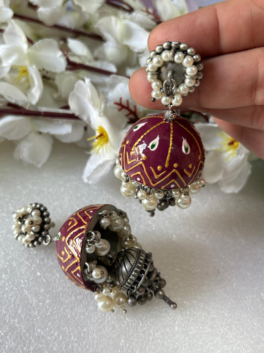 Handcrafted Meenakari Pearl Jhumkas 💖