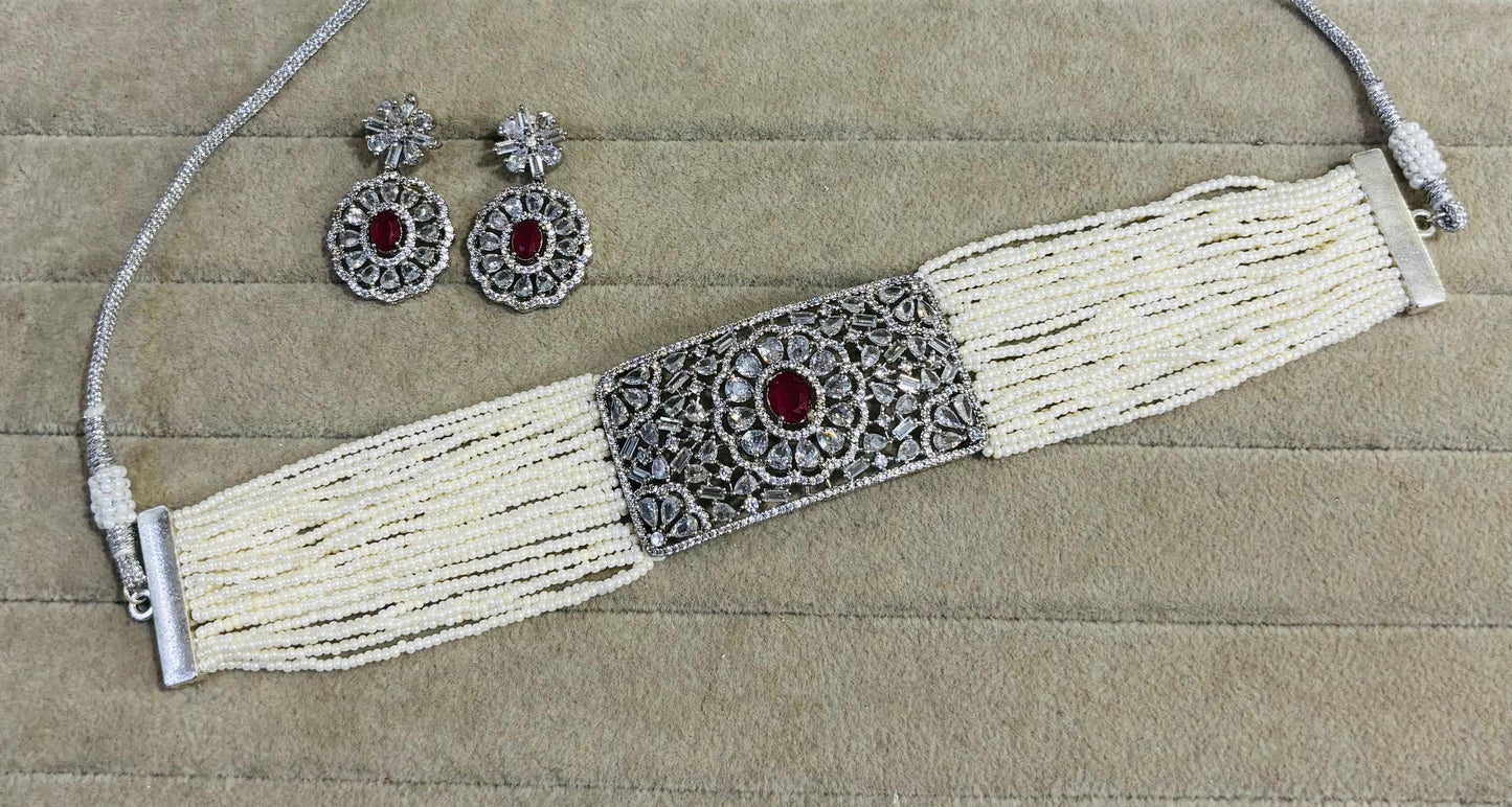 Royal Pearl & Ruby Choker Set
